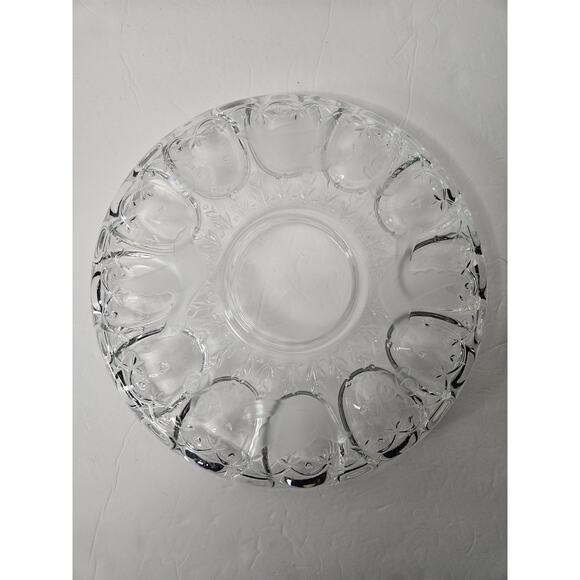 Vintage Lead Crystal Deviled Egg Platter Plate 12" Indiana Glass Frosted Glass - Picture 7 of 7